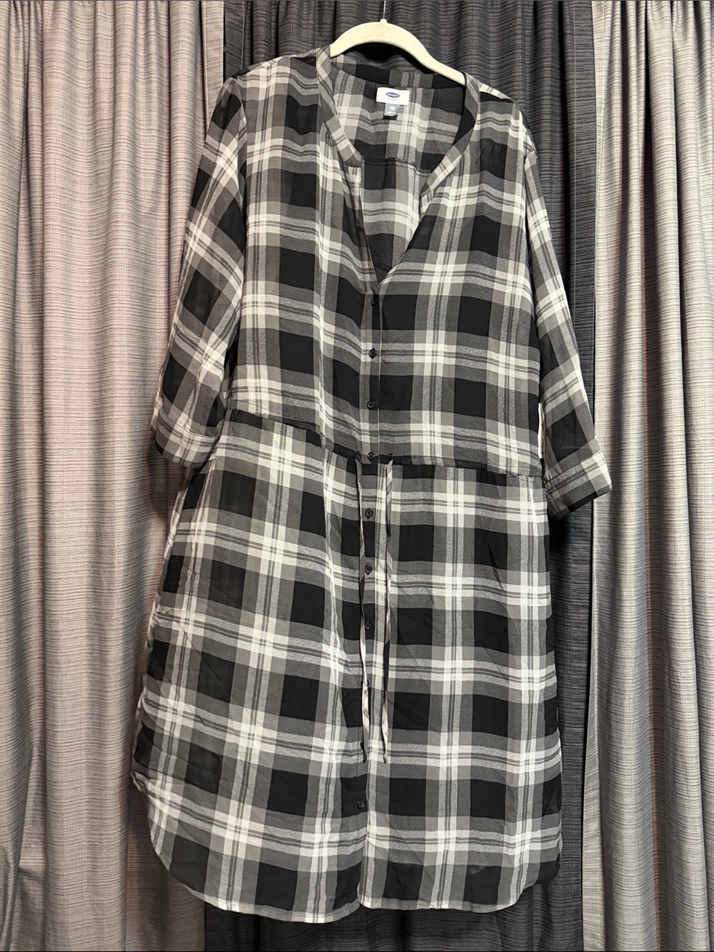 Old Navy Casual Black & White Plaid Shirt Dress